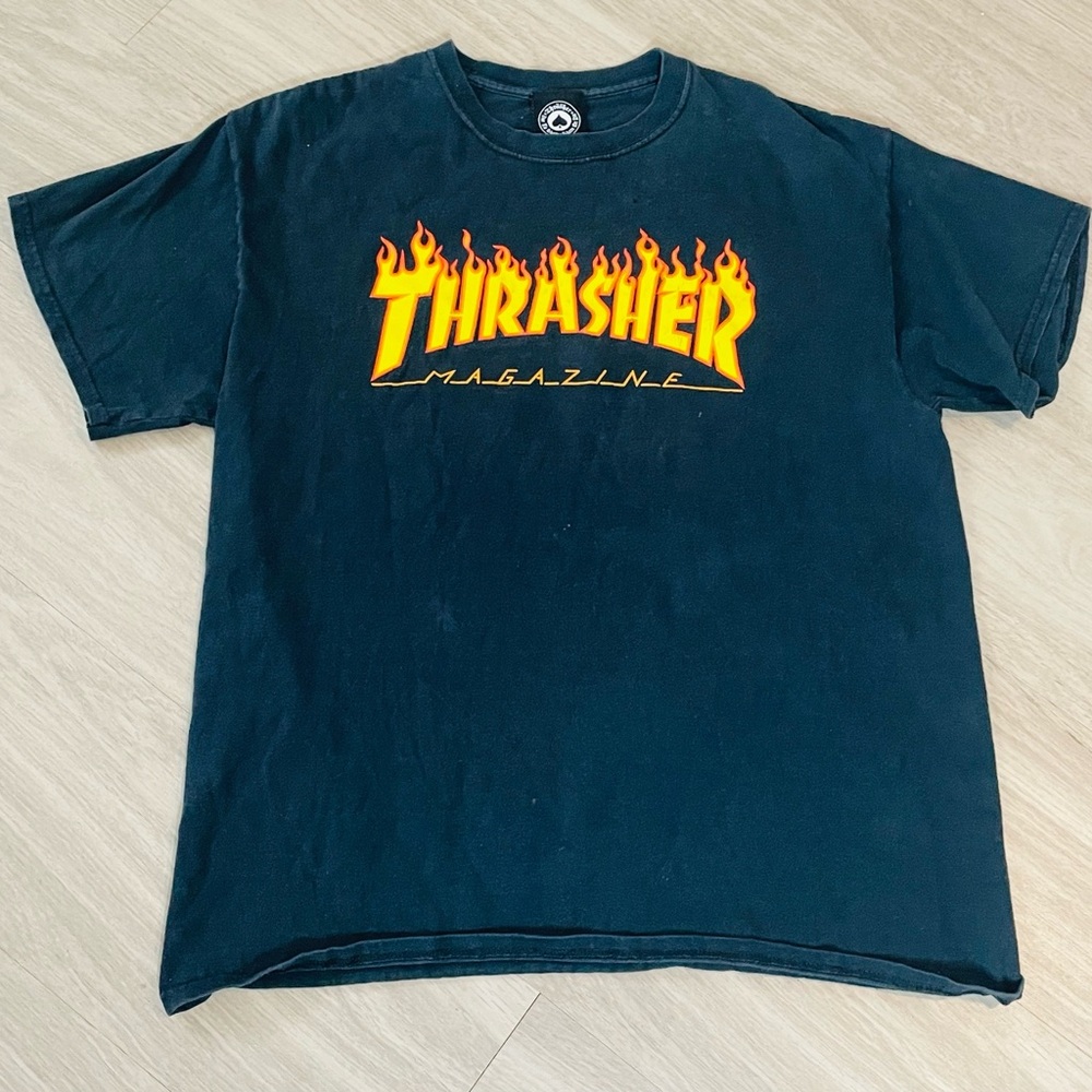 Thrasher Black T-Shirt with Orange Logo